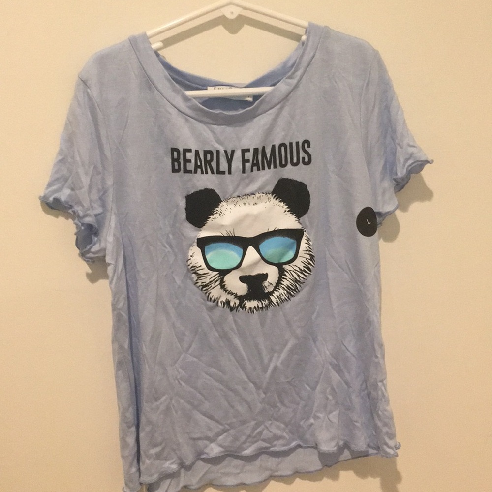 Tilly’s periwinkle “bearly famous” shirt